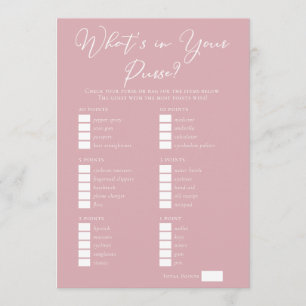 Roze 'Wat zit er in je tas' Bruiloftsspel Kaart