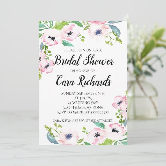 Roze Water Kleur - Bruids Douche Uitnodiging (Staand voorkant)