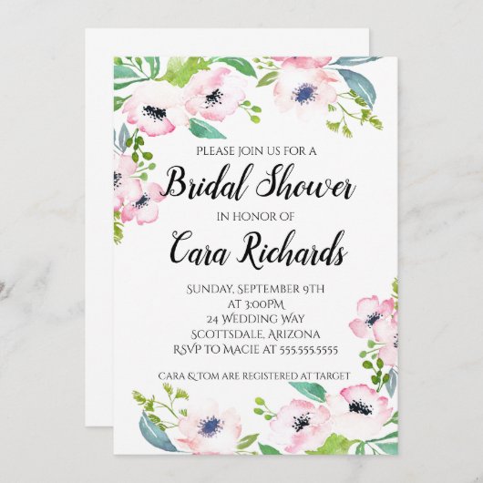 Roze Water Kleur - Bruids Douche Uitnodiging (Voorkant / Achterkant)