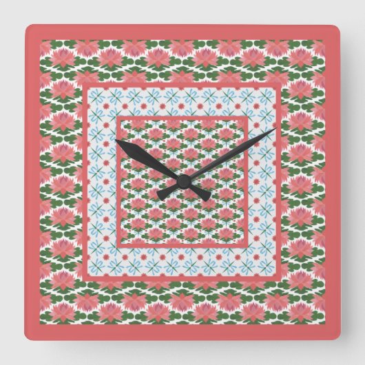 Roze Water Lelies Dragonflies Hanger Wandklok (Voorkant)