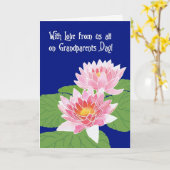 Roze Water Lelies op Blauwe Grootouders Dag Kaart (Gele Bloem)