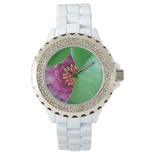 Roze Water Lily Horloge (Voorkant)