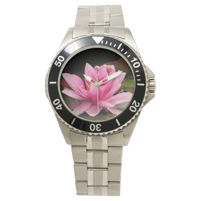 Roze Water Lily Horloge (Voorkant)