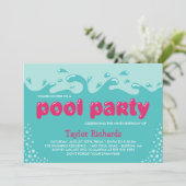 Roze Water Splashes - Kids Birthday Pool Party Kaart (Staand voorkant)