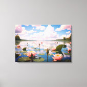 Roze waterbloemen en lucht op Reflective Lake | Canvas Afdruk (Voorkant)