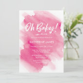 Roze Watercolor Baby shower uitnodiging (Staand voorkant)