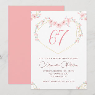 Roze Watercolor Bloem Boho 67ste verjaardag Kaart