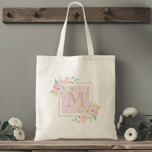 Roze watercolor bloem bruidsmeisje tote bag