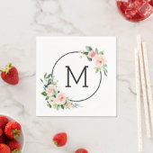 Roze Watercolor Bloem Monogram Servet (Insitu)
