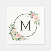 Roze Watercolor Bloem Monogram Servet (Voorkant)