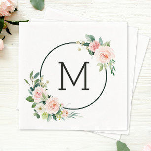 Roze Watercolor Bloem Monogram Servet