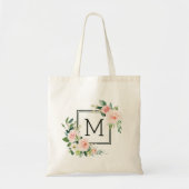 Roze Watercolor Bloem Monogram Tote Bag (Voorkant)