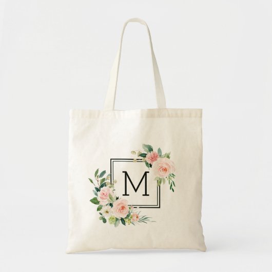 Roze Watercolor Bloem Monogram Tote Bag (Voorkant)