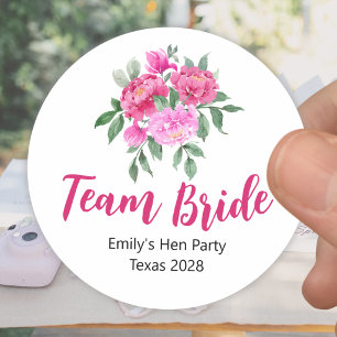 Roze Watercolor Bloemboeket Hen Party Ronde Sticker