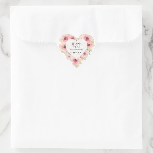 Roze Watercolor Bloemen Bedankbrief Favor Hart Sticker (Tas)