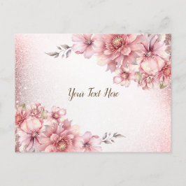 Roze Watercolor Bloemen Glanzende Glitters Modern Briefkaart