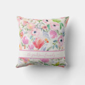 Roze watercolor bloemen monogram schrift kussen (Achterkant)