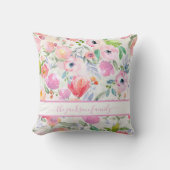 Roze watercolor bloemen monogram schrift kussen (Voorkant)