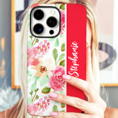 Roze Watercolor Bloemige Aangepaste Naam Case-Mate iPhone Case