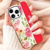 Roze Watercolor Bloemige Aangepaste Naam Case-Mate iPhone Case