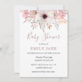 Roze Watercolor Bloemige Baby Shower Uitnodiging (Voorkant)