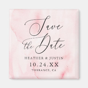 Roze Watercolor Calligraphy Huwelijk Save the Date Magneet