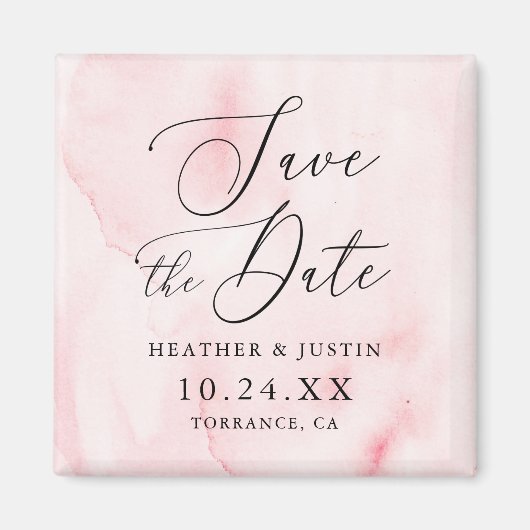 Roze Watercolor Calligraphy Huwelijk Save the Date Magneet (Voorkant)