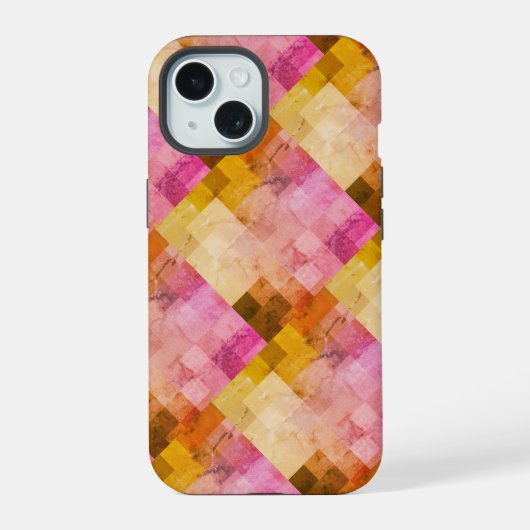 Roze Watercolor Geometrisch Patroon iPhone 15 Case (Achterkant)