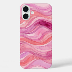Roze Watercolor Golfjes Patroon iPhone 16 Plus Hoesje