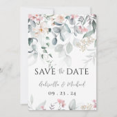 Roze Watercolor Groene Trouwdag Save The Date (Voorkant)