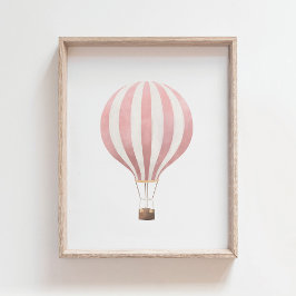 Roze Watercolor Heet Luchtballon Babykamer Poster