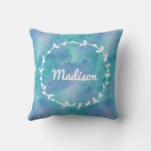 Roze Watercolor krans gepersonaliseerd kussen (Achterkant)