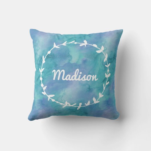 Roze Watercolor krans gepersonaliseerd kussen (Achterkant)