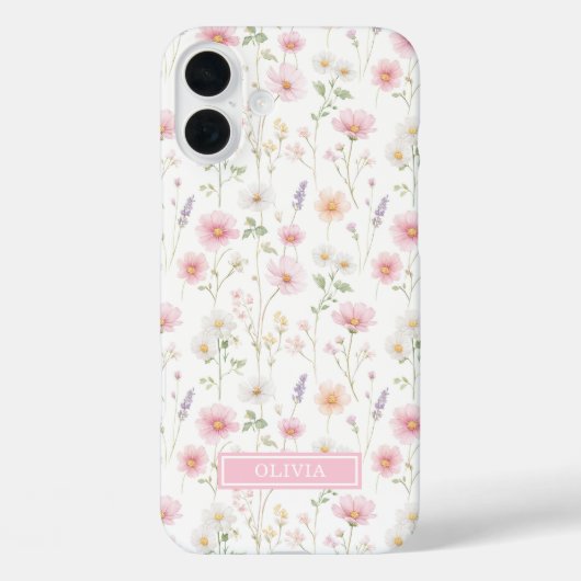 Roze Watercolor Monogram Wilde Bloem Case-Mate iPhone Case (Achterkant)