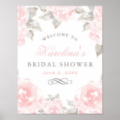 Roze watercolor roos bruiloft bruidsmeisjesfeest poster (Voorkant)