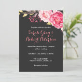 Roze Watercolor Rozen Strepen Trouw Uitnodiging (Staand voorkant)