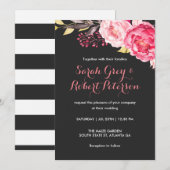 Roze Watercolor Rozen Strepen Trouw Uitnodiging (Voorkant / Achterkant)