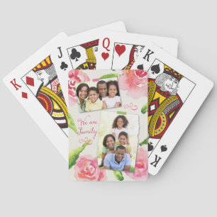 Roze Watercolor Rozen Wij zijn Familie Foto Collag Pokerkaarten