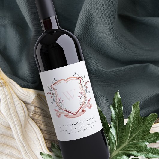 Roze Watercolor Wederdoper Bruiloftsshower met Wap Wijn Etiket