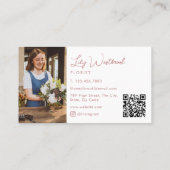 Roze Watercolor Wilde Bloem Script Foto QR Code Visitekaartje (Achterkant)