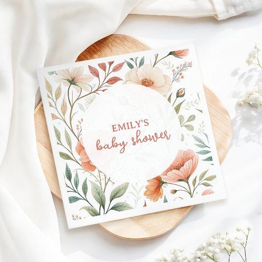 Roze Watercolor Wildflower Baby shower Servet