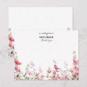Roze Watercolor Wildflower Briefpapier Bedankt Notitiekaartje
