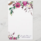 Roze watercolorrozen gepersonaliseerd briefpapier (Voorkant)