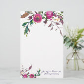 Roze watercolorrozen gepersonaliseerd briefpapier (Staand voorkant)