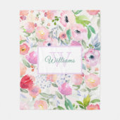 Roze watergekleurde bloemen familienaam monogramme fleece deken (Voorkant)