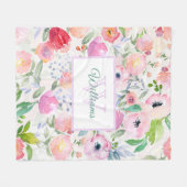 Roze watergekleurde bloemen familienaam monogramme fleece deken (Voorkant (Horizontaal))