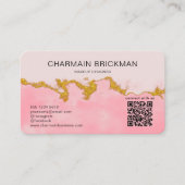 Roze Waterkleur QR Code Monogram Visitekaartje (Voorkant)