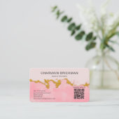 Roze Waterkleur QR Code Monogram Visitekaartje (Staand voorkant)