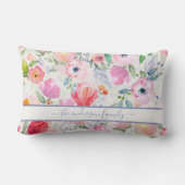 Roze waterkleurige bloemenfamilie, naam script kussen (Achterkant)