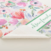 Roze waterkleurige bloemenfamilie, naam script sherpa deken (3/4)